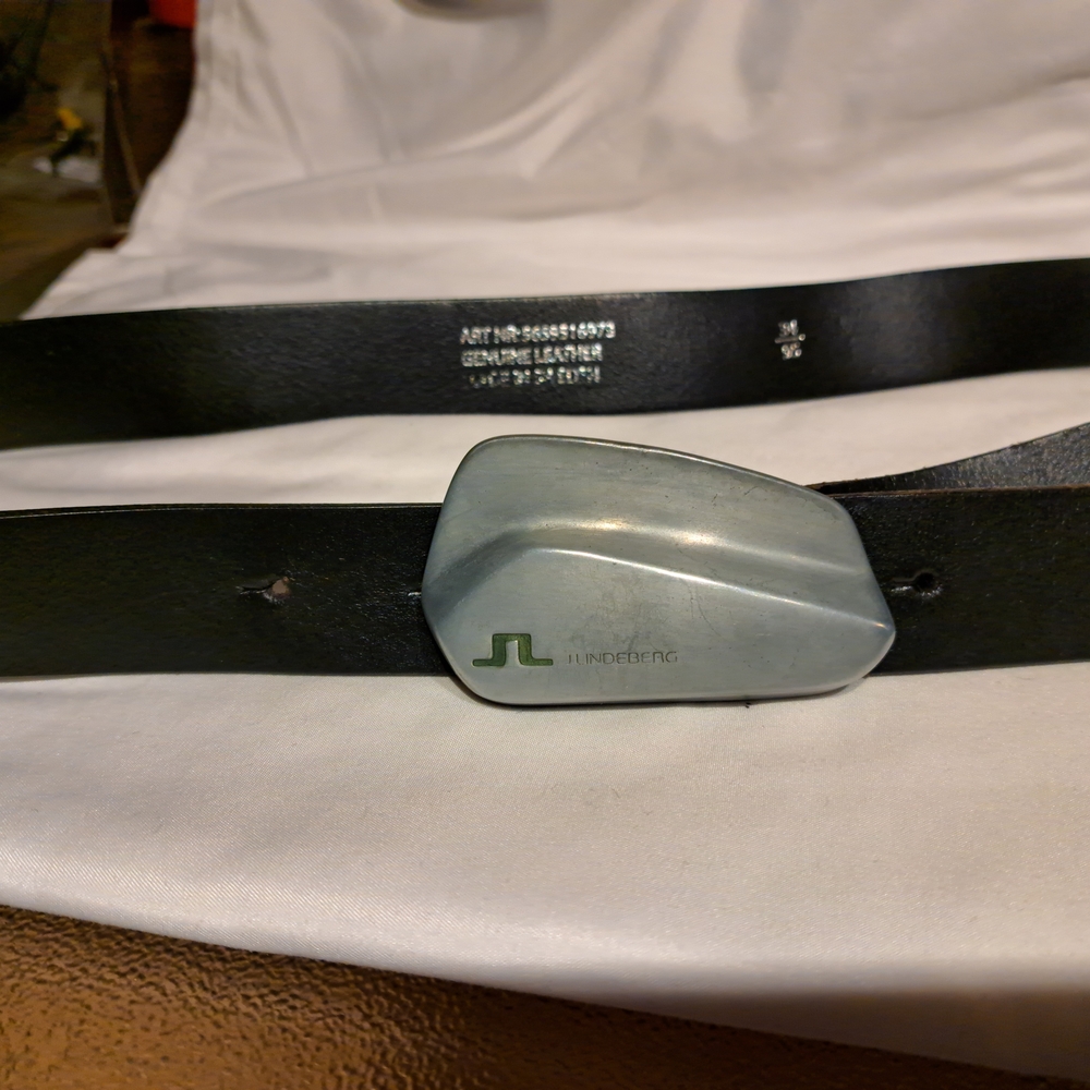J.Lindeberg Black Leather Belt with Silver Buckle